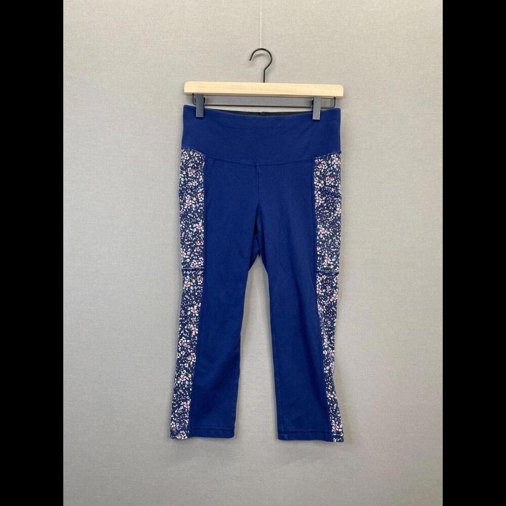 St Johns Bay Womens Leggings Blue Floral Elastic Waist Pull On Size PS